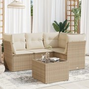 vidaXL 5 pcs conjunto de sofás p/ jardim com almofadões vime PE bege