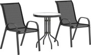 Outsunny Conjunto de Mesa e Cadeiras de Jardim de 3 Peças Móveis de Jardim com Cadeiras Empilháveis e Bancada de Vidro Preto | Aosom Portugal