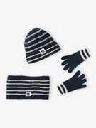 Agora -25%: Conjunto estilo marinheiro, gorro + gola snood + luvas, para menino azul-tinta