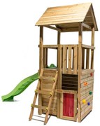 Parque Exterior infantil com Casa de madeira e escorrega e parede escalada TIBIDABO L