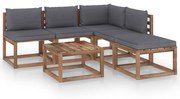 6 pcs conjunto lounge de paletes + almofadões pinho impregnado