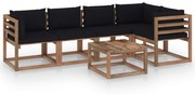 6 pcs conjunto lounge de paletes c/ almofadões pinho impregnado