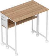 HOMCOM Secretária Dobrável com Rodas e Prateleira Mesa Secretária Compacta com Bolsa de Armazenamento 80x50x75 cm Madeira e Branco | Aosom Portugal
