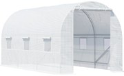 Outsunny Estufa tipo Túnel 445x200x200 cm com Porta Enrolável e 6 Janelas Cobertura de PE 140 g/m² Anti-UV Branco