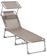 Poltrona de praia reclinável com apoio de cabeça. | SONGMICS | 53 x 193 x 29,5 cm | taupe | GCB192K01.