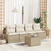 vidaXL Conjunto de Sofá de Jardim 5 Peças com Almofadas Bege em Rattan Poliéster