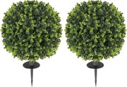 HOMCOM Conjunto de 2 plantas artificiais, esferas de buxo artificiais com estaca de solo, para interior e exterior, resistentes aos UV, verde | Aosom Portugal