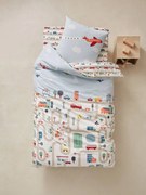 Conjunto capa de edredon + fronha de almofada para criança, tema Auto-city estampado carros
