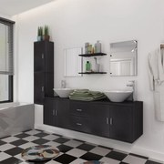 Móveis casa de banho 9 pçs e conjunto de bacia, preto