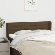 vidaXL Cabeceira de cama c/ abas tecido 147x16x78/88cm castanho-escuro