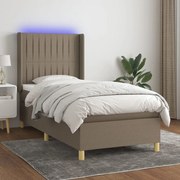 Cama box spring + colchão/LED 90x200cm tecido cinza-acastanhado