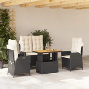 vidaXL 4 pcs conjunto de jardim p/ jardim c/ almofadões vime PE preto