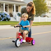 Triciclo para crianças com rodas luminosas, assento ajustável em 4 níveis, compartimento e pedais removíveis, para 3-5 anos, vermelho