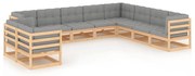 10 pcs conjunto lounge de jardim c/ almofadões pinho maciço