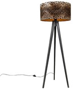 Candeeiro de pé tripé preto com abajur leopardo 50 cm - Tripod Classic Clássico / Antigo