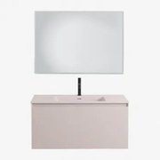 Conjunto De Móvel De Casa De Banho Suspenso Em Madeira Com Lavatório Integrado Macrae Crema Linho & Led Retangular E Anti-embaciamento - Sklum