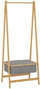HOMCOM Suporte para Cabides de Bambu com Cesto de Tecido e Dobrável 60x44,5x157,5 cm Madeira Cinzento | Aosom Portugal