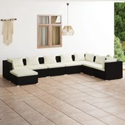 vidaXL 8 pcs conjunto lounge de jardim c/ almofadões vime PE preto