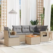 vidaXL 6 pcs conj. sofás jardim c/ almofadões vime PE bege misturado