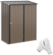 Outsunny Abrigo de Jardim 1,34m² 161,5x94,5x196cm Abrigo de Exterior de Aço Galvanizado com Porta e Fechadura para Armazenamento de Ferramentas Marrom