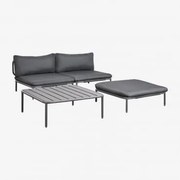 Conjunto De Jardim Com Sofá Modular De 2 Peças, Pufe E Mesa De Centro Roubly Cinza Grafito - Sklum