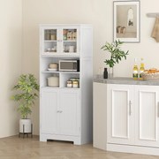 Armário de Cozinha Armário Alto de Cozinha com 2 Portas de Vidro Prateleiras Ajustáveis 60x30x145,5 cm Branco