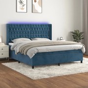 vidaXL Cama box spring c/ colchão/LED 180x200 cm veludo azul-escuro