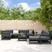 vidaXL 10pcs conjunto lounge jardim c/ almofadões madeira maciça preto
