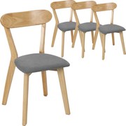 HOMCOM Conjunto de 4 Cadeiras de Sala de Jantar, Cadeiras de Cozinha, Assentos Estofados em Linho, Encosto Curvo, Cinza e Madeira Natural | Aosom Portugal