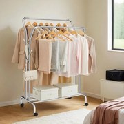Cabide guarda roupa com rodas de 52,5 x 103,5 x 155 cm prateado