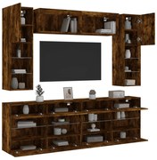 vidaXL 6 pcs conj. móveis de parede p/ TV c/ luzes LED carvalho fumado