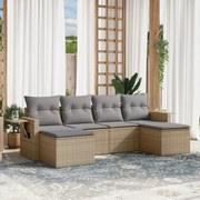 vidaXL 6 pcs conjunto de sofás p/ jardim com almofadões vime PE bege