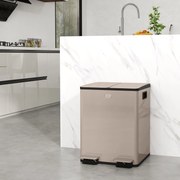 Caixote do lixo de cozinha com 2 compartimentos de 2 x 20 L, aço inoxidável, tampa com fecho suave, 45,8 x 36 x 51,6 cm, dourado