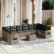 vidaXL 11 pcs conjunto sofás de jardim c/ almofadões vime PE cinzento