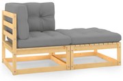 2 pcs conjunto lounge de jardim com almofadões pinho maciço