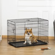 Gaiola para Cães com 2 Portas Gaiola para Animais de Estimação Dobrável com Alça de Transporte Aço 92x57x62,5cm Preto