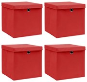 Caixas de arrumação com tampas 4pcs 32x32x32 cm tecido vermelho