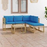 6 pcs conjunto lounge de jardim com almofadões azul-claro