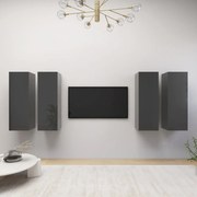 vidaXL Móveis de TV 4 pcs 30,5x30x90 cm contraplacado cinza brilhante