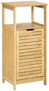 kleankin Cesto de Roupa de Bambú Armário para Casa de Banho com 2 Prateleiras 1 Cesta de Tecido Removível 40x30x86,5 Natural | Aosom Portugal