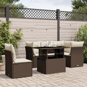 vidaXL 6 pcs conjunto de sofás jardim c/ almofadões vime PE castanho