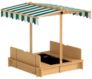 Outsunny Caixa de Areia Crianças Madeira Toldo Ajustável Altura 2 Bancos Encostos Jardim Divertido 106x106x121 cm Natural | Aosom Portugal
