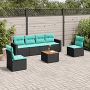 vidaXL 7 pcs conjunto de sofás p/ jardim c/ almofadões vime PE preto