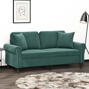 Sofá 2 lug. c/ almofadas decorativas 140cm veludo verde-escuro