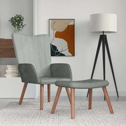 vidaXL Cadeira de descanso com banco veludo cinzento-claro