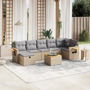 vidaXL 8 pcs conj. sofás jardim c/ almofadões vime PE bege misturado