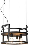 Candeeiro de suspensão industrial preto com rack redondo 4 luzes - Cage Rack Industrial
