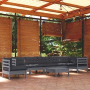 9 pcs conjunto lounge de jardim + almofadões pinho maciço cinza