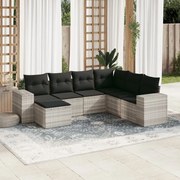 vidaXL 7 pcs conj. sofás jardim com almofadões vime PE cinzento-claro