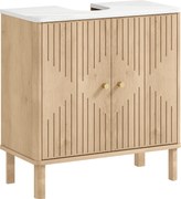 HOMCOM Móvel para Lavatório com Prateleira Ajustável e Tampo Efeito Mármore para Lavatório com ou sem Coluna 60x30x63 cm Carvalho | Aosom Portugal
